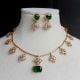 Handmade Brass Metal Jewellery Green Pendant Necklace Set